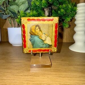 Vintage Florentine Wooden Trinket Box with Gold and Red Border